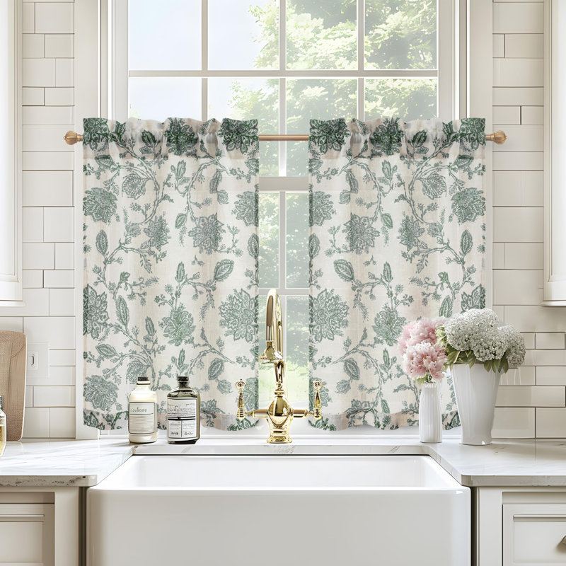 Kitchen Curtain Floral Tier Linen Short Pinstripe Cafe for Living Room Bathroom Julia Farmhouse Rustic Curtains Rod Pocket 2 Panels