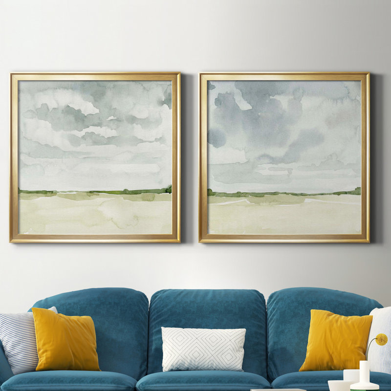 Field After Rain I - 2 Piece Single Picture Frame Painting, 32" H x 32" W x 1" D, Gold Framed, No Mat