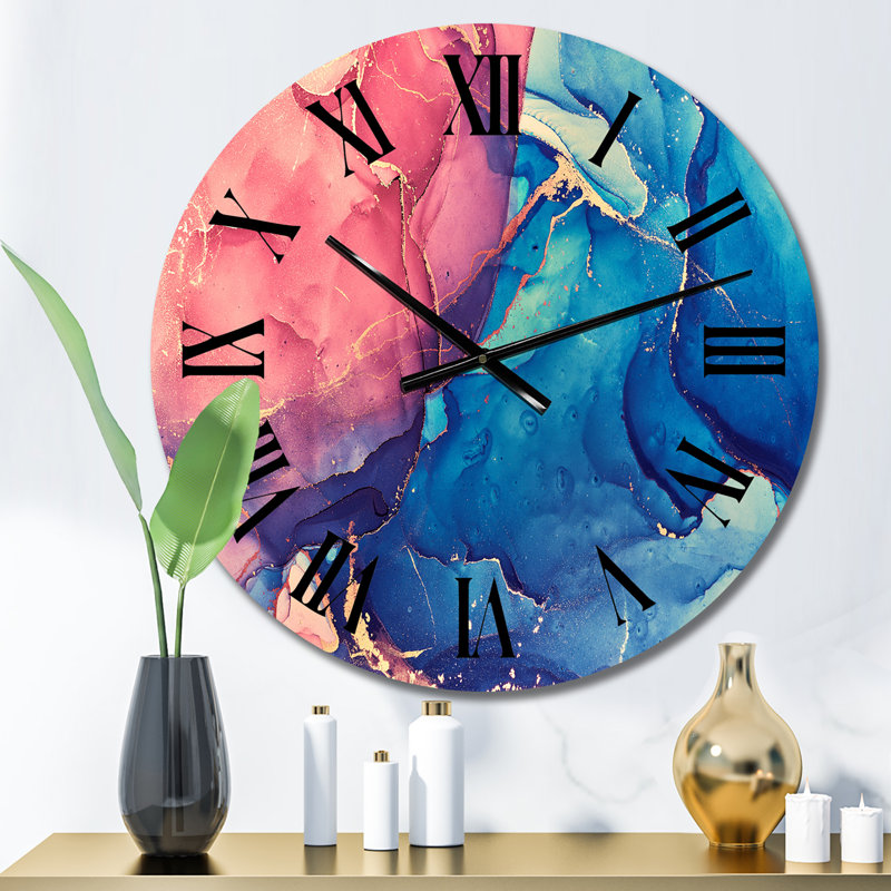 Rouge et bleu liquide Art I - horloge murale moderne, Moyen