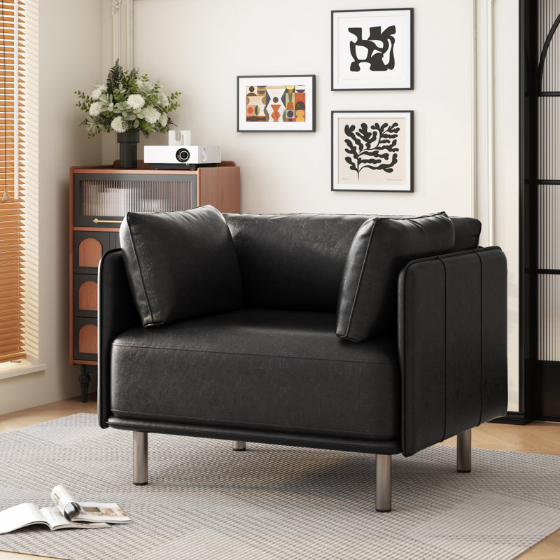 Fauteuil d'appoint avec coussin lombaire, Argent argent, Noir