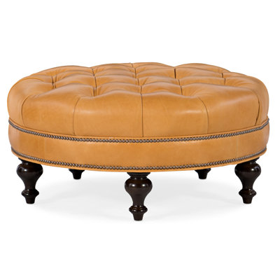 Repose-pieds capitonné rond en cuir véritable de 38 po de largeur