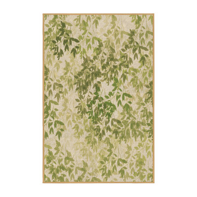 Tapis floral en laine vert
