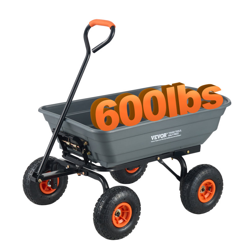 Gray Poly Garden Dump Cart with Steel Frame and Convertible Handle