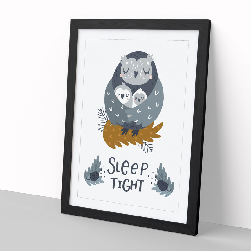 Sleep Tight Owl - Framed Print, 65cm H x 48cm W x 2cm D, Black Framed