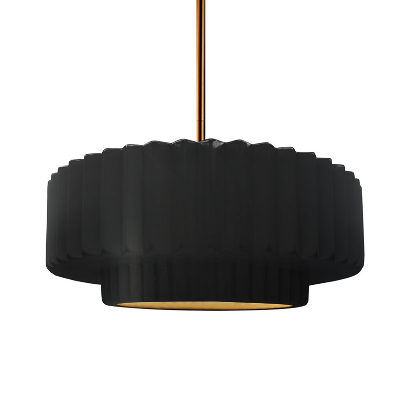 Luminaire suspendu 1 lumière Meydan, H 5,25 po x l 14,5 po x P 14,5 po, Noir carbone mat / or champagne, Laiton brossé