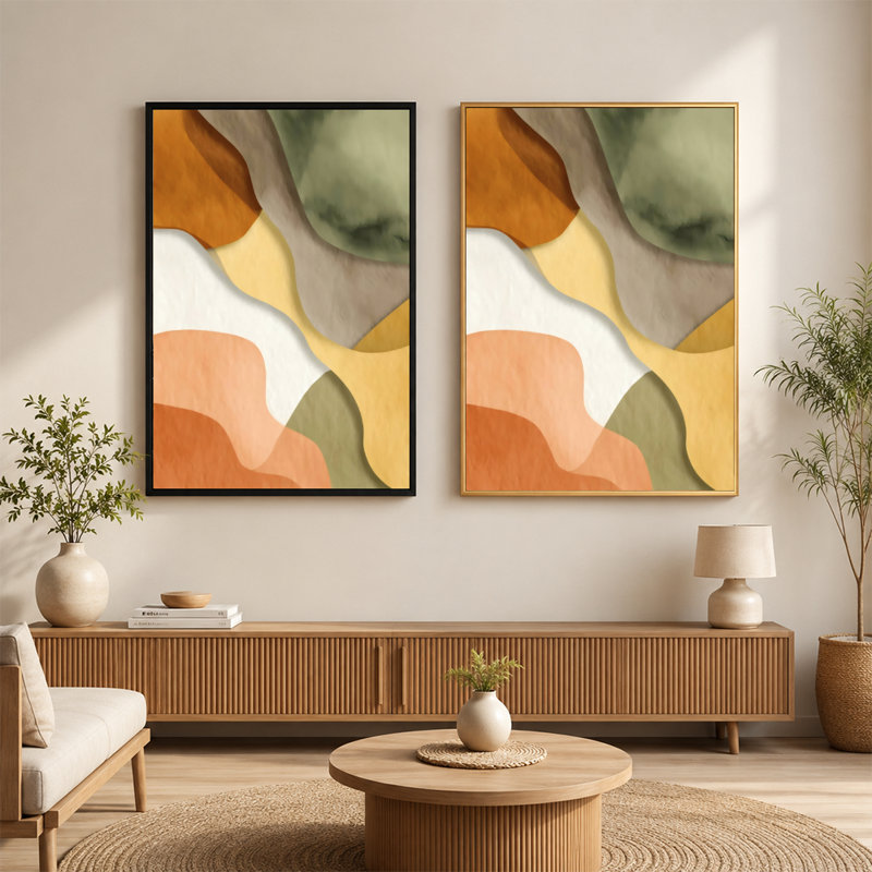 Art mural sur toile abstrait texturé avec cadre flottant, formes terreuses, prêt à accrocher, 12 po x 18 po, Blanc