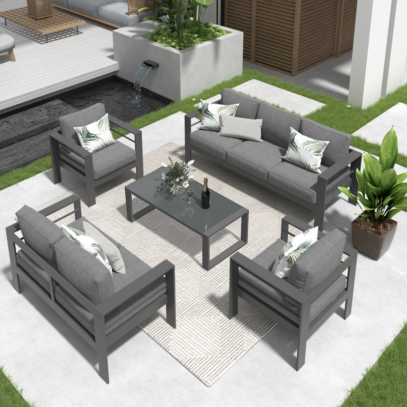 7-Person Aluminum Sofa Seating Group With Cushions