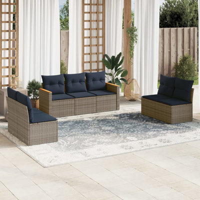 Ensemble de canapé de patio 8 pièces avec coussins en rotin de polyester noir