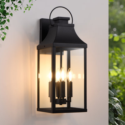 4-light Outdoor Wall Light With Matte-black Lantern & Clear Glass