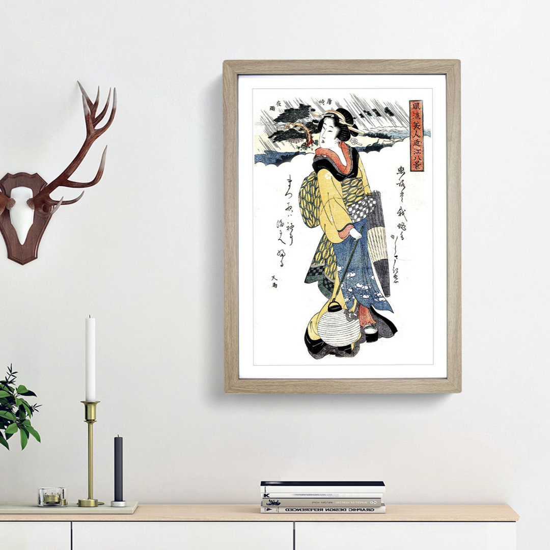 Evening Rain at Karasaki by Eizan Kikukawa - Picture Frame Painting Print