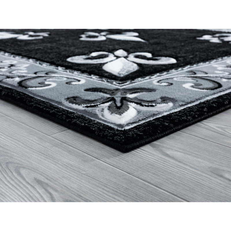 Tapis noir à bordure Goines, Rectangle 1 pi 10 po x 2 pi 8 po