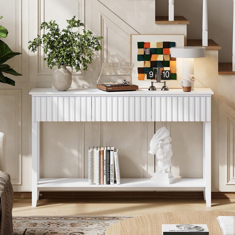 Console avec 3 tiroirs et tablette Valdemara, Blanc