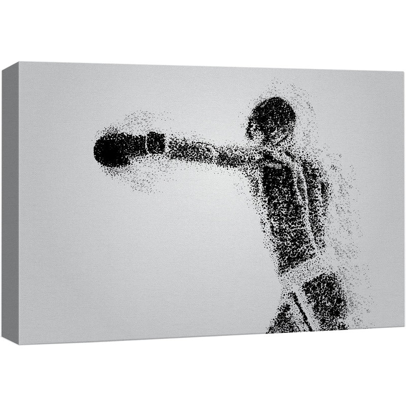 Dot Explosion Boxer Throws a Punch Sports Athlètes, art numérique moderne, exercice urbain rustique, H 32 po x l 48 po