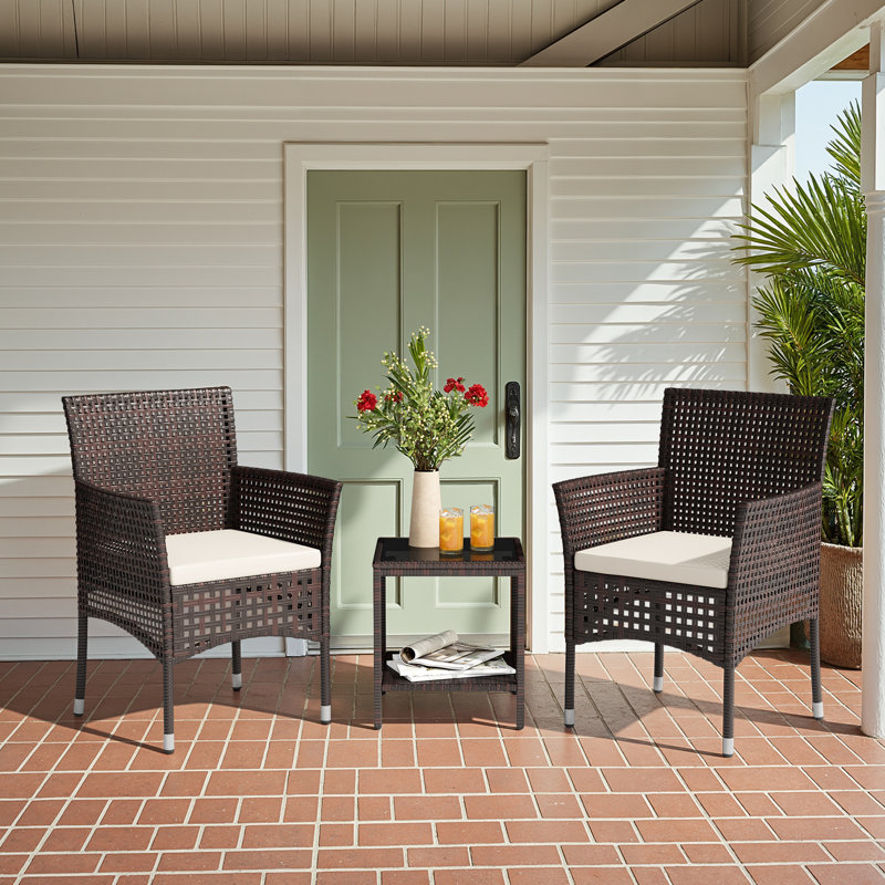 3-Piece Patio Bistro Set with Side Table & Cushions, Black