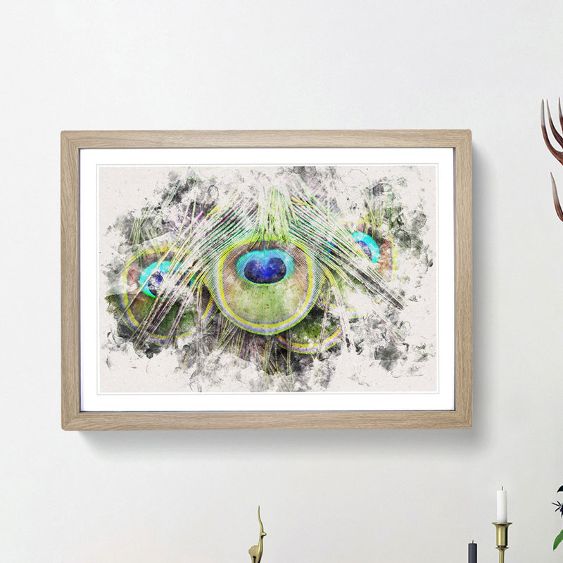 Peacock Feathers - Framed Print, Oak Framed, 62cm H x 87cm W x 2cm D