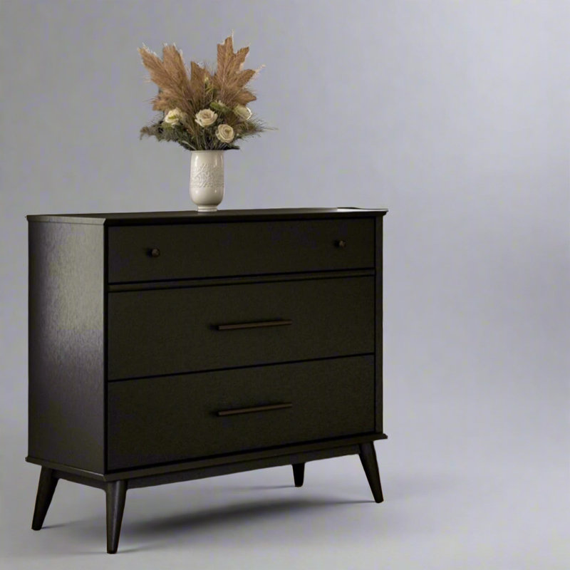 Ashlie 3 Drawer 36" W Wood Dresser, Black