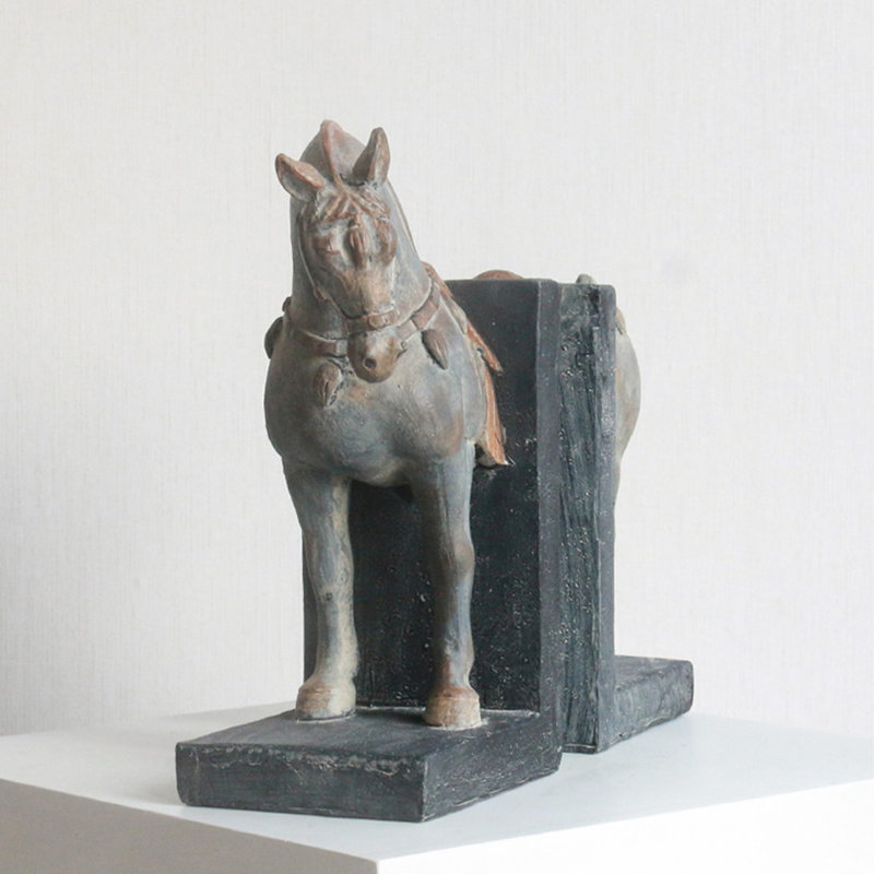 Serre-livres décoratifs en résine vieillie, en forme de cheval, ensemble de 2, pour étagères et bureaux.
