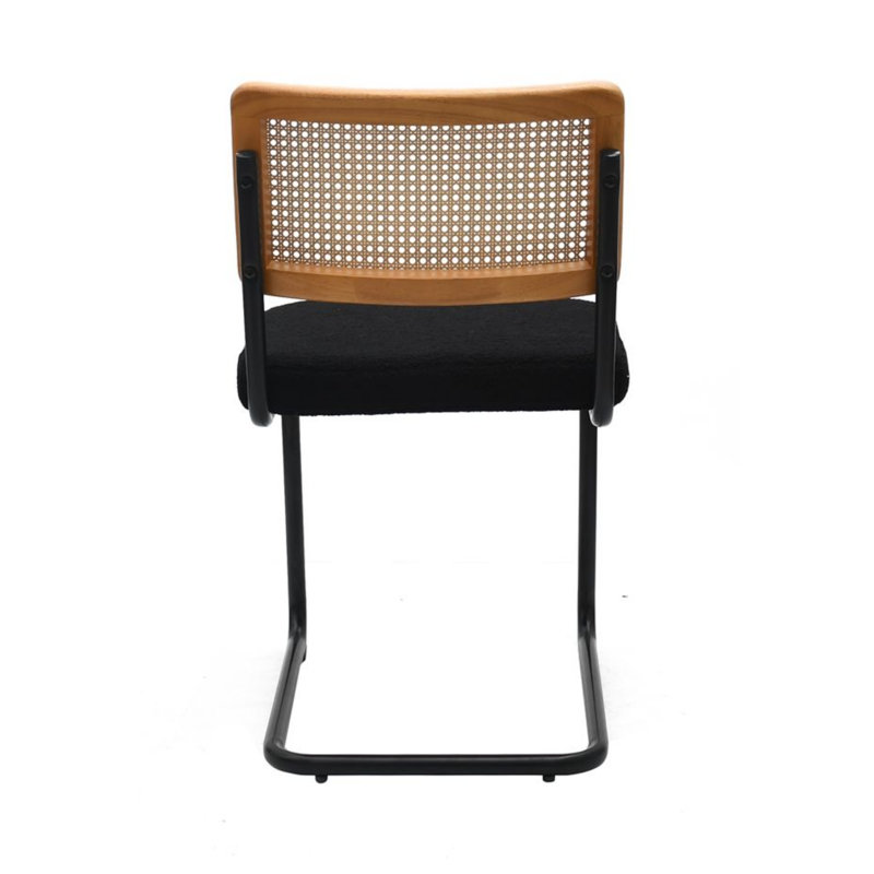 Chaise d'appoint Cooledge - Siège rembourré Boucle avec dossier en rotin naturel, Noir, Noir