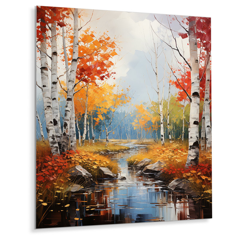 Birch Woods Autumn Harmony V - Art mural floral en métal, H 20 po x l 12 po x P 1 po