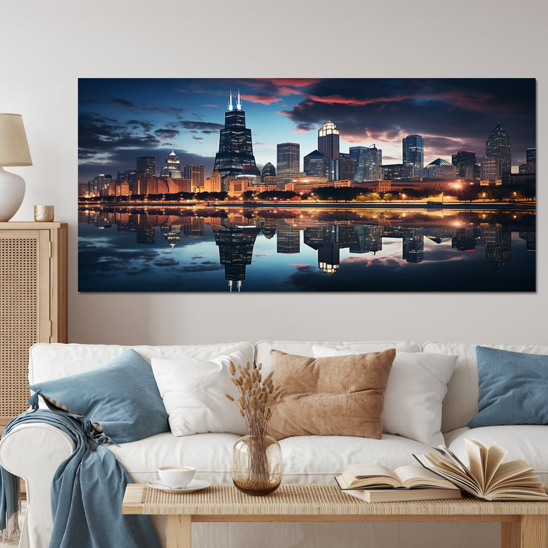 Chicago, beau paysage urbain II - art mural Chicago, Toile tendue, H 28 po x l 60 po, Sans cadre