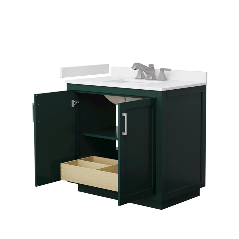 Ensemble de meuble-lavabo simple 36 po avec plateau en marbre de culture Miranda, Vert, Nickel brossé