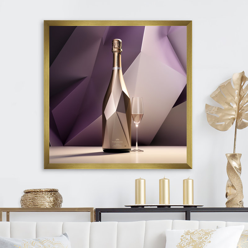 Cubic Grapes Champagne, géométrie - vin et champagne, reproduction sur toile, Cadre doré simple, H 30 po x l 30 po x P 1 po