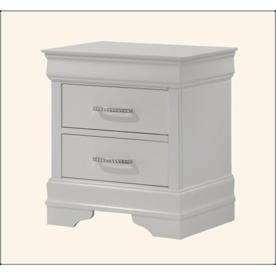 1Pc Modern Glam Style Two Drawers Nightstand Solid Wood Crystal-Like Diamond Tufted Texture Finish Bedroom Furniture White