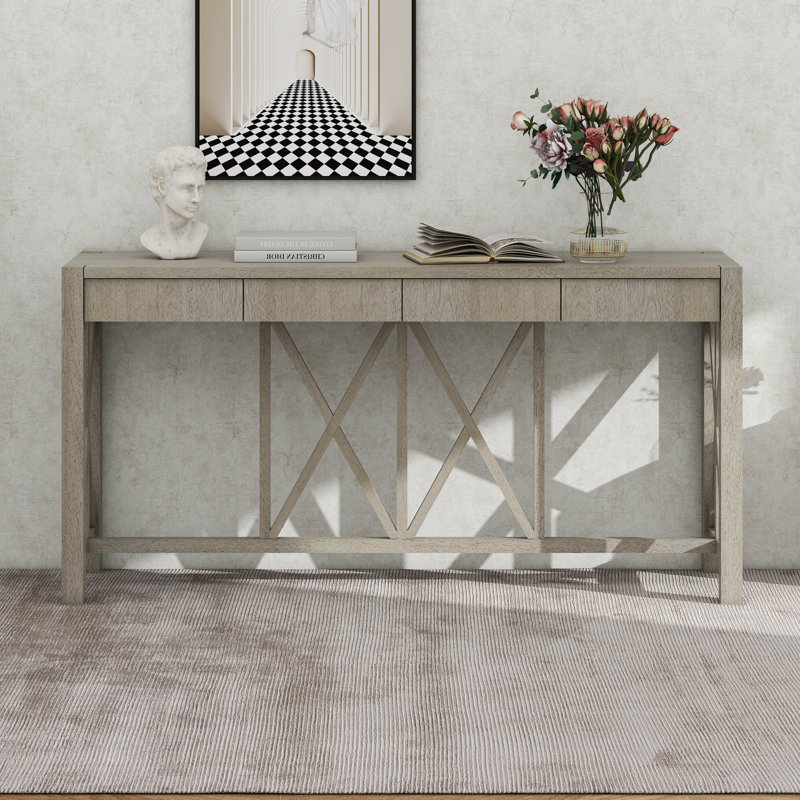 Console avec 4 tiroirs spacieux et rangement ouvert, Gris