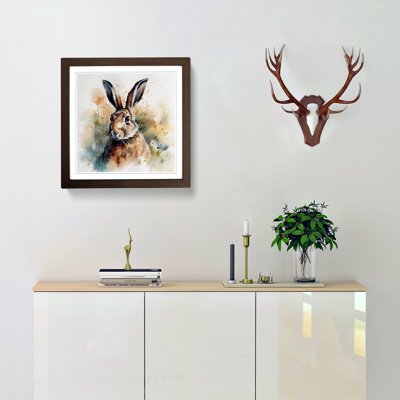 Hare Watercolour - Single Picture Frame Print on Wood
