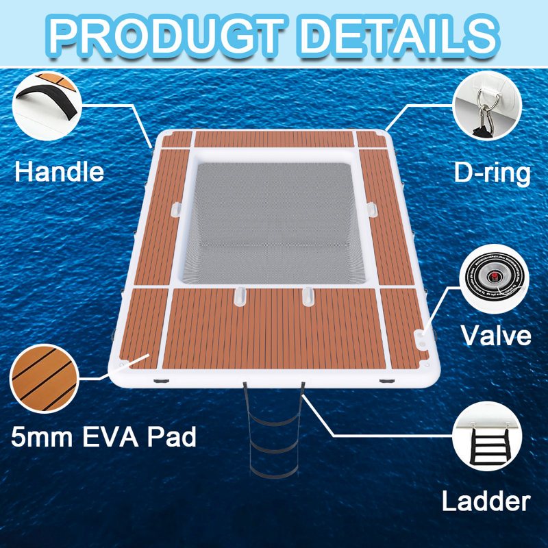 Portable inflatable floating ocean pool with net, yacht slide dock platform
