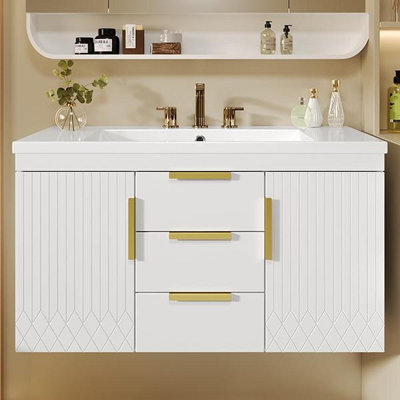 Armoire de salle de bain murale 36 po avec 2 tiroirs, armoire de rangement flottante en bois massif (identique à N710S236003K)