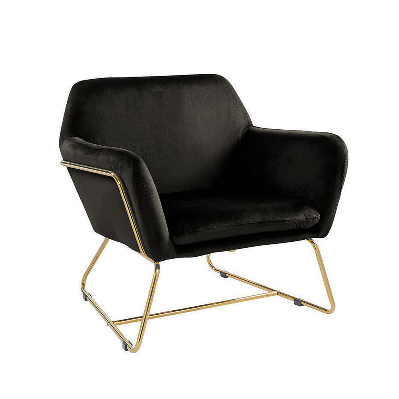 Fauteuil d'appoint en velours noir de 29,5 po avec base en métal Kyra