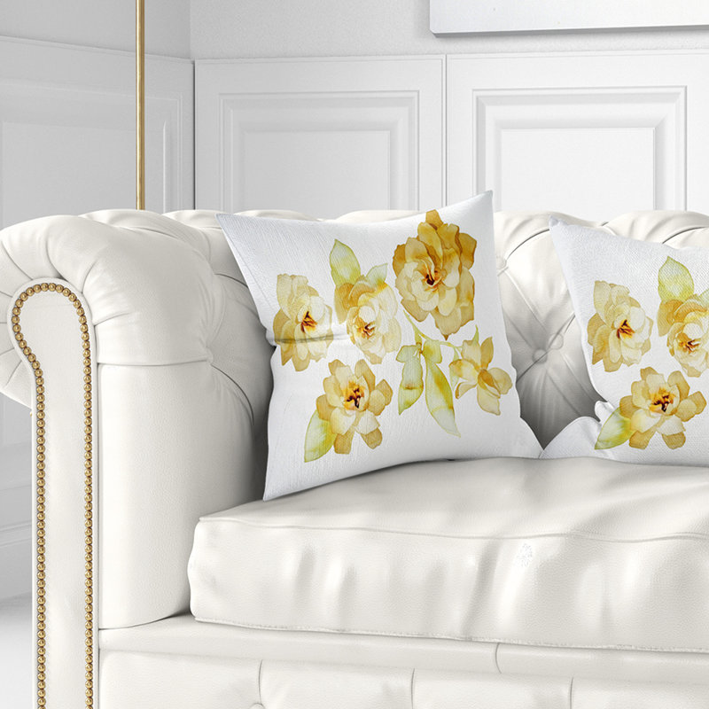 Fleurs brunes avec abat-jour blanc - coussin à imprimé floral, 16 po x 1 po, Coussin décoratif