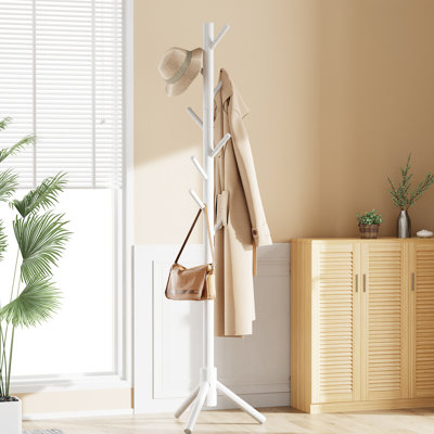 Williamston 8 - Hook Coat Rack, Freestanding Adjustable Solid Wood Coat Rack, Small Space Friendly