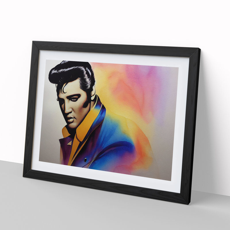 Watercolour Elvis Presley - Single Picture Frame Print, Black Framed, 46cm H x 64cm W x 2cm D