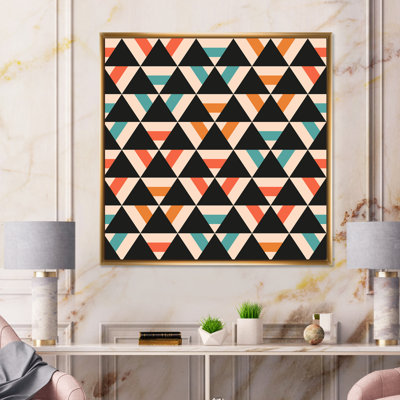 «Black Triangles on Vintage Blue and Orange I», reproduction d'art sur toile