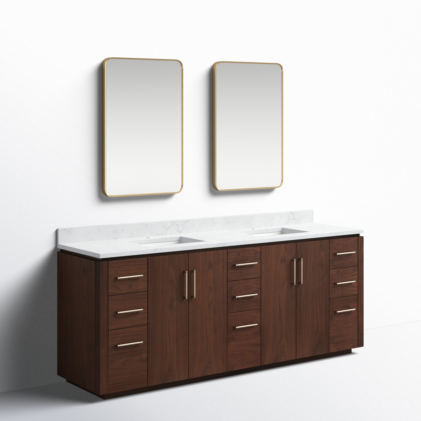 Cloverfield 84'' Double Bathroom Vanity, Natural Walnut, Gold