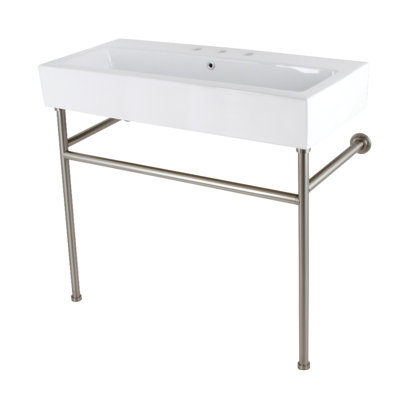 Évier de console en porcelaine 39 po avec pieds en acier inoxydable Fauceture New Haven (centres de 8 po)