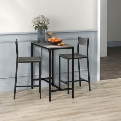 Ensemble de table de bar et de chaises 3 pièces, table de cuisine à hauteur de comptoir avec tabourets pour petits espaces, conception peu encombrante