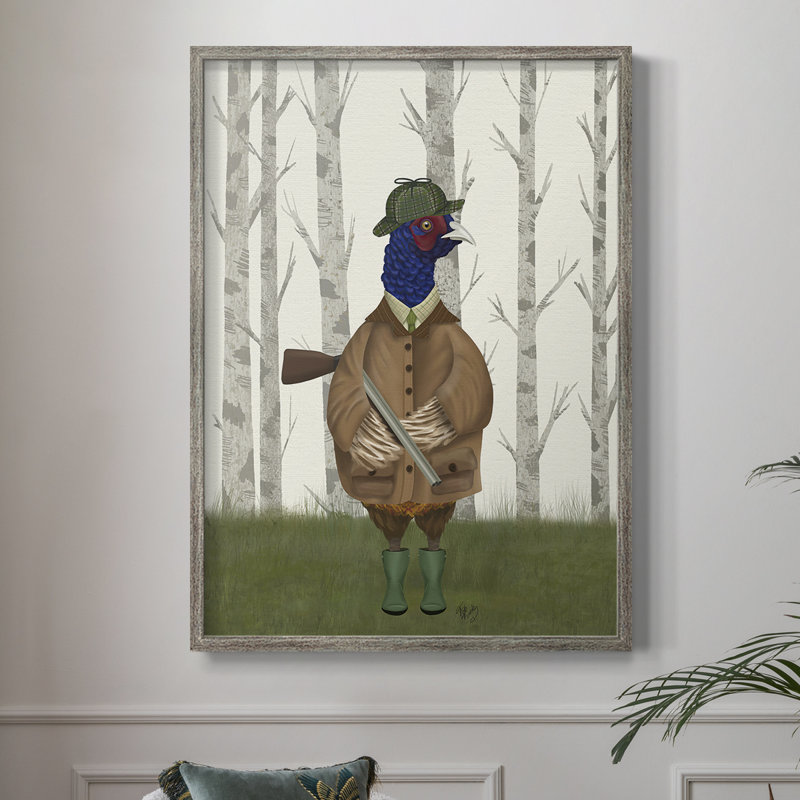 «Pheasant Shooter Party», reproduction encadrée en bois massif, H 15 po x l 12 po