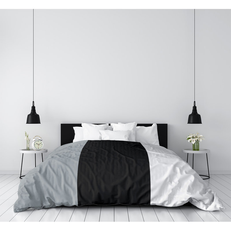 Housse de couette réversible simple baseball Detroit, Microfibre, Housse de couette pour très grand lit, Gris / noir / blanc