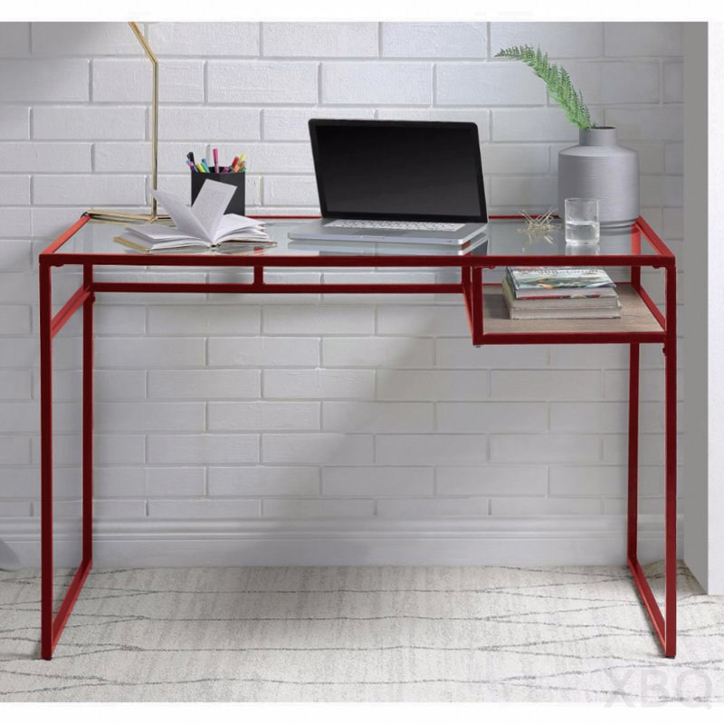 Bureau rouge Dexter avec plateau en verre trempé