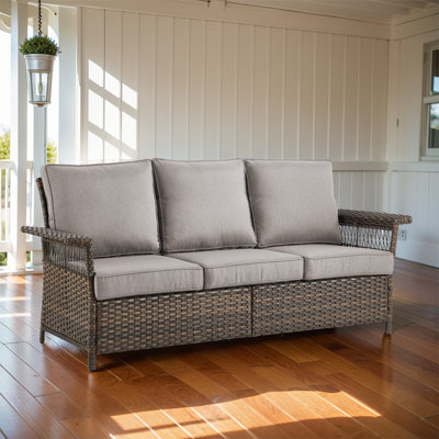 79" Wide Patio Wicker Outdoor Sofa with Cushions with Cushions