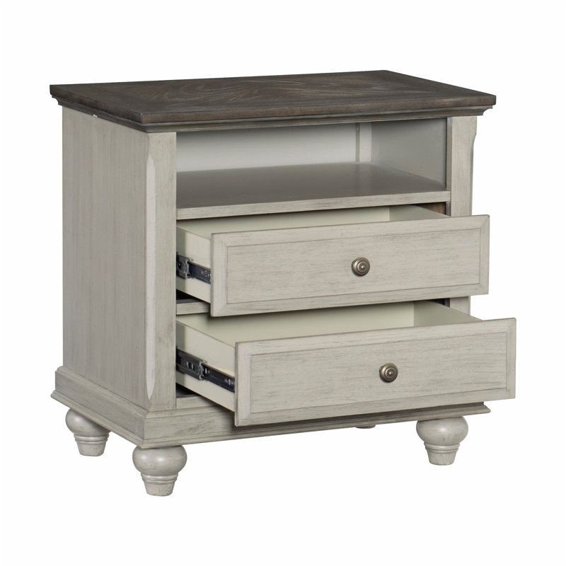 Table de chevet moderne moderne avec 2 tiroirs et un casier de rangement, parfaite pour un décor rustique et contemporain.