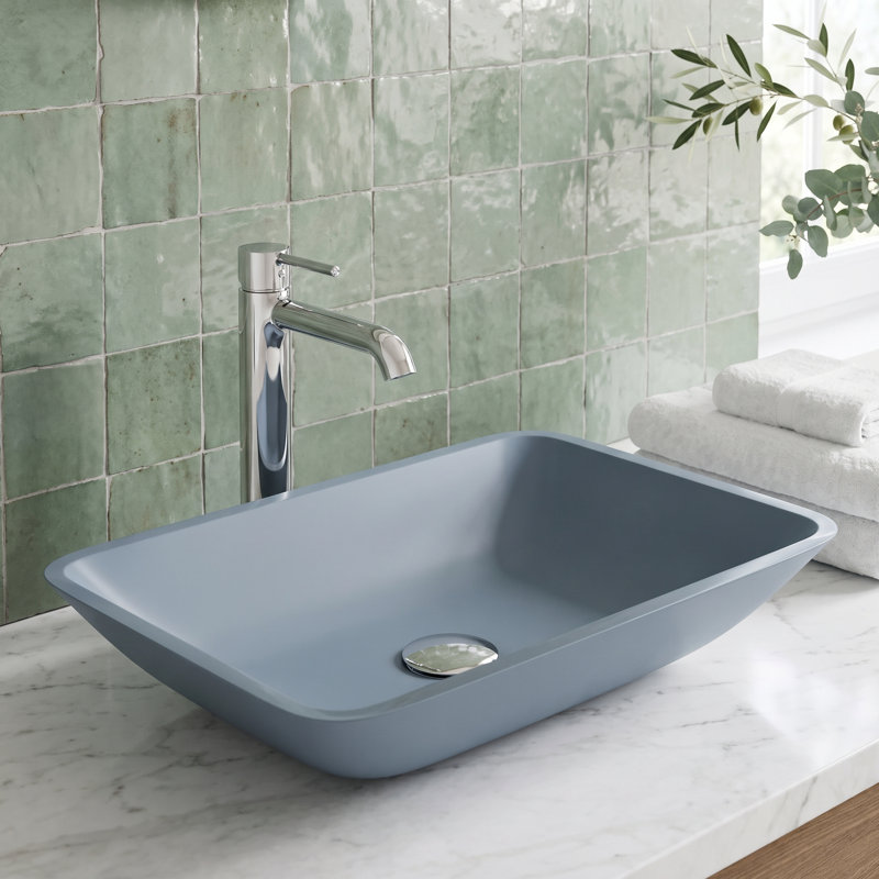 Sottile Turquoise Water Glass 18" L 13" W 4" H Rectangular Vessel Bathroom Sink, Blue Matte Shell