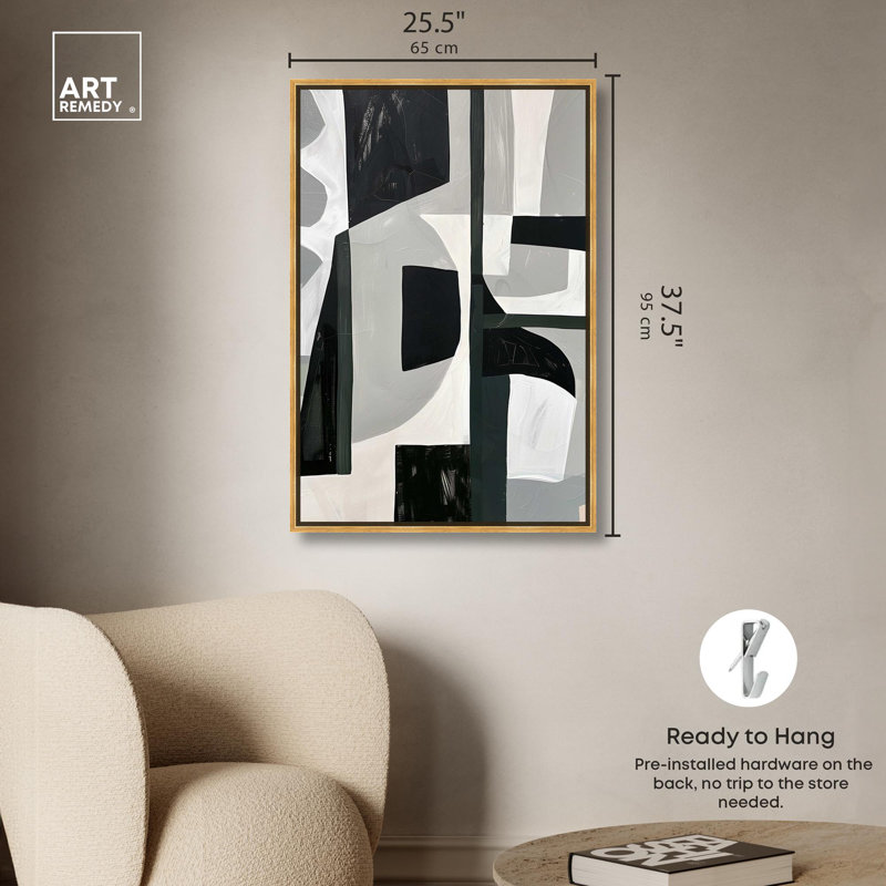 Art mural abstrait Mid-Century par Art Remedy, Cadre doré, H 37 po x l 25 po