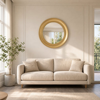 Miroir mural rond vintage doré brossé de 66 cm (25,98 po), cadre en fer, miroir décoratif rétro pour entrée, salon et chambre.