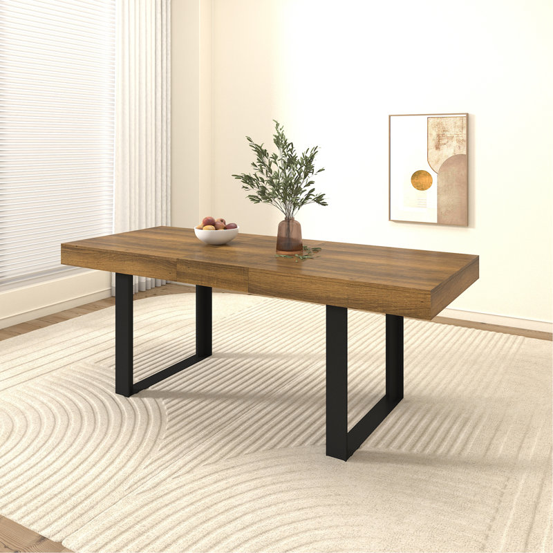 Table de salle à manger rectangulaire extensible pour 6 à 10 personnes effet bois vieilli et noir 160 à 200 cm