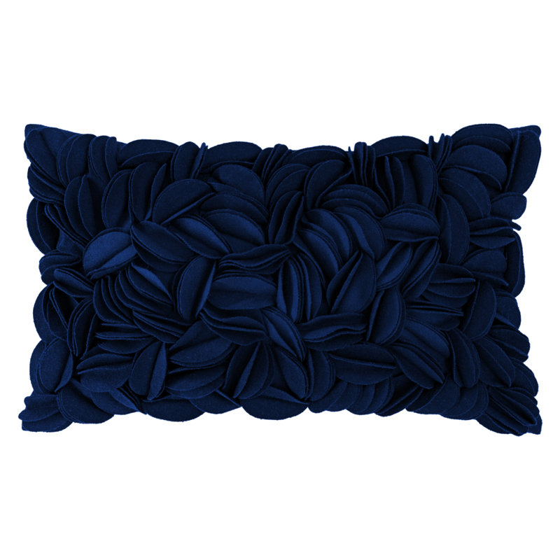 Embroidered Pillow Cover Decorative Floral Accent Pillow Case Home Decor Cushion Cover, Navy Blue - Wool
