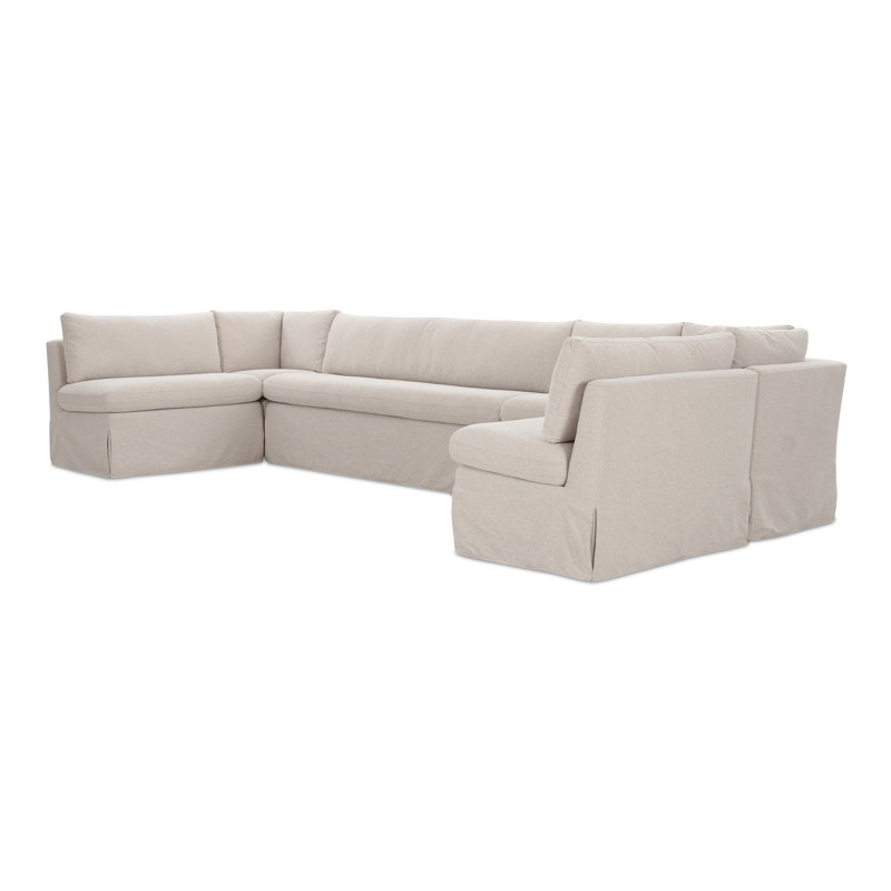 Gusella Slipcover Dining Banquette Beige 121In, U-Shape, 31.75" H x 168" W x 67.5" D
